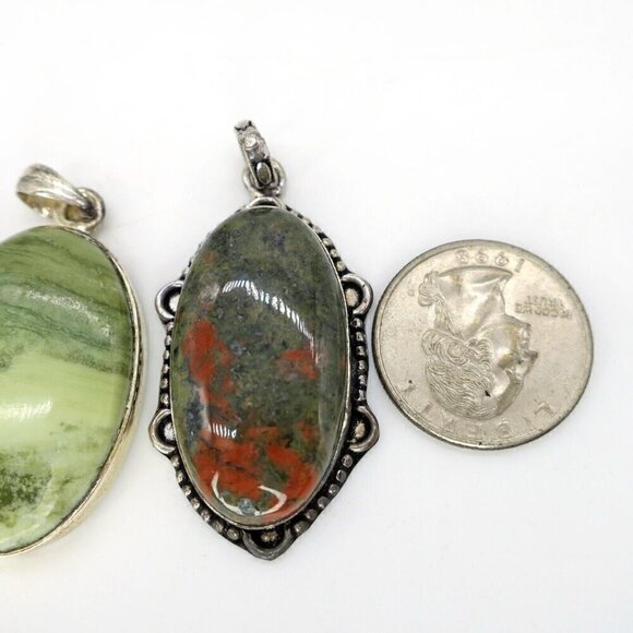 Lot of 3 Stone Pendants Green Larsonite, Unakite & Rainbow Solar Quartz (READ) - Picture 4 of 4